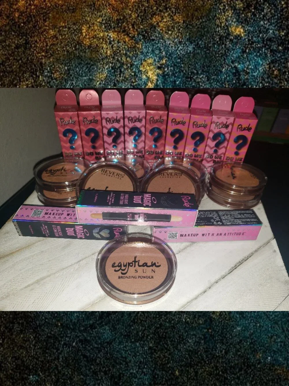23pc Rude Cosmetics Lot, Dewy Blush/Lips, Egyptian Bronzer, Contour & Highlight